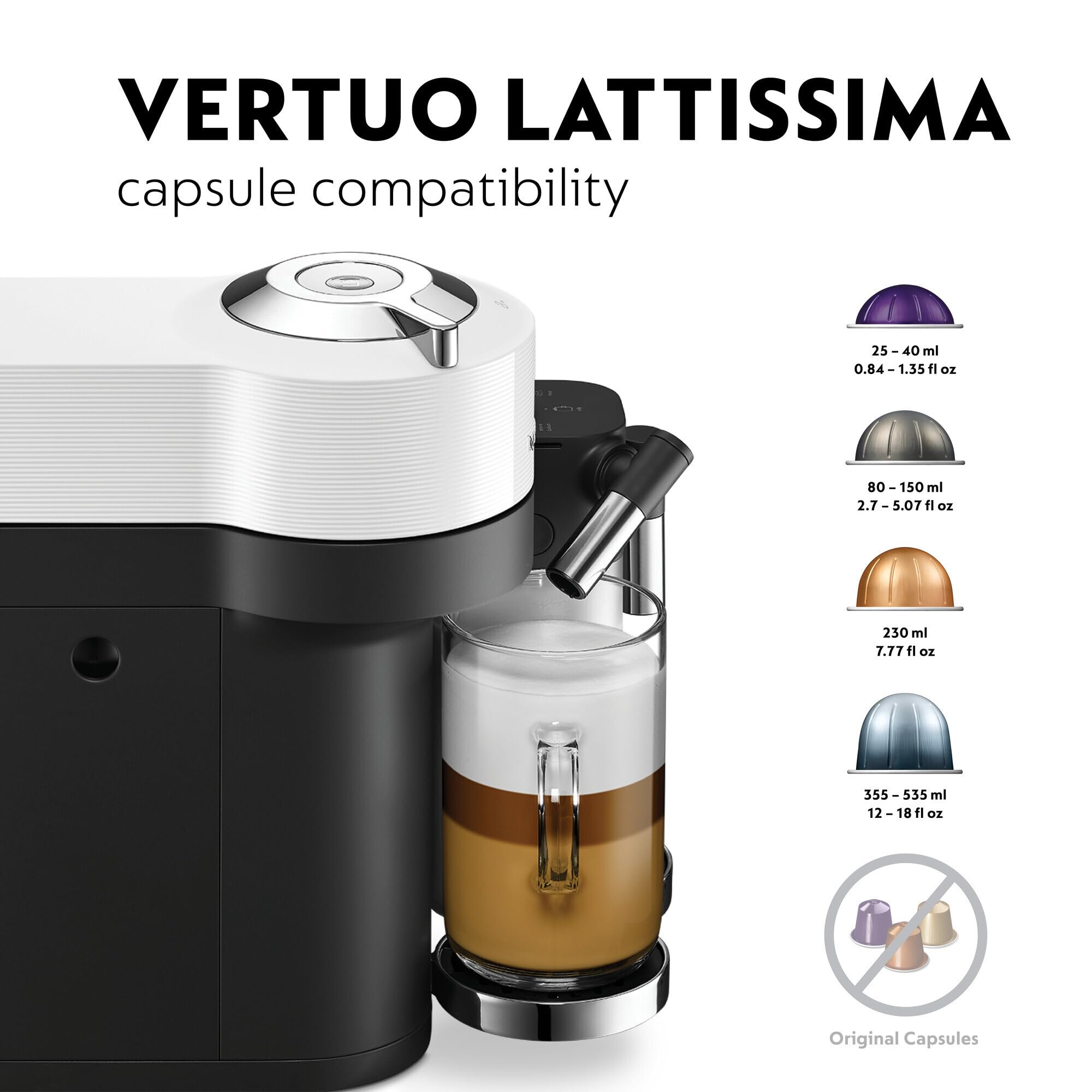 Nespresso Vertuo Lattissima Coffee Machine by De'Longhi for Vertuo Coffee Pods, Latte, Cappuccino, Integrated Milk Frother, Starter Capsule Set Included, ENV300.B, Black