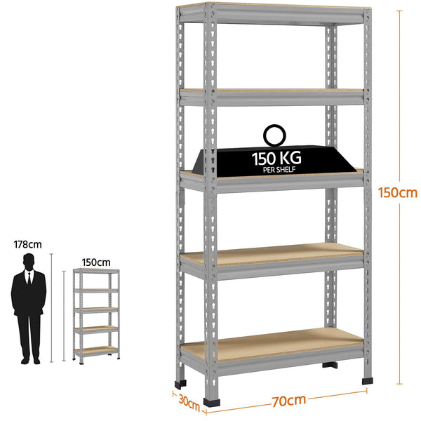 Yaheetech 5 Tier Garage Shelving Units, Heavy Duty Racking shelves, 150KG Per Shelf/750KG Capacity, 70cmx30cmx150cm（LxWxH,Dark Gray