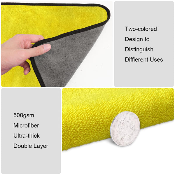 URAQT Microfibre Cleaning Cloths, 6 Pack, Two-layer Thickened Towels, Lint Free Super Absorbent Towel for Household and Car Washing, Drying, Detailing, 40x30cm