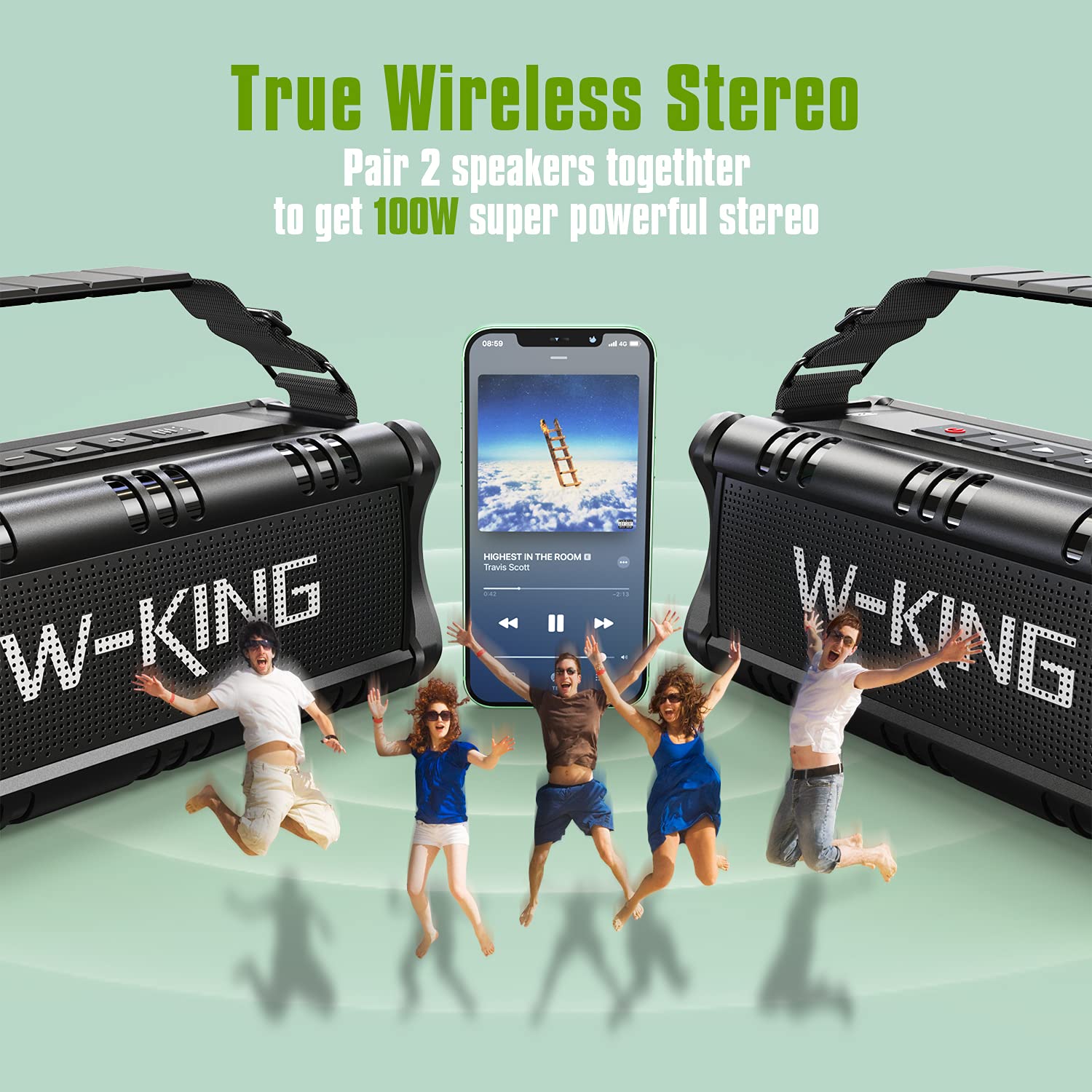 W-KING 90W Max Bluetooth Speaker, IPX6 Waterproof Portable Speakers Wireless Bluetooth, 50W Deep Bass Loud Outdoor Speaker with 40H Playtime/Stereo Pairing/TF Card/AUX/NFC for Home Party,Camping,Beach