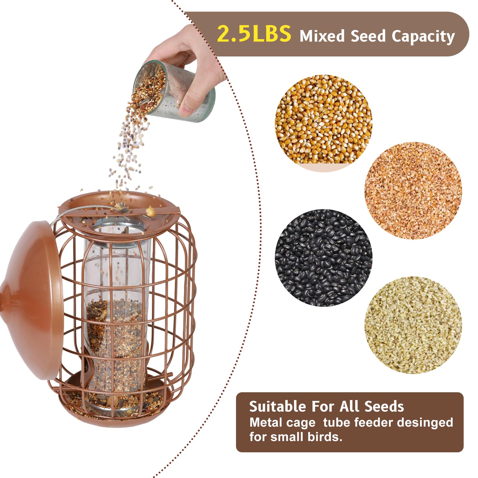 MIXXIDEA Metal Bird Feeders for Outdoors Hanging, Caged Tube Bird Feeder for Small Backyard Birds, Squirrel Proof Wild Bird Seed Feeders, Attracting Birds in Your Lawn, Garden,Green