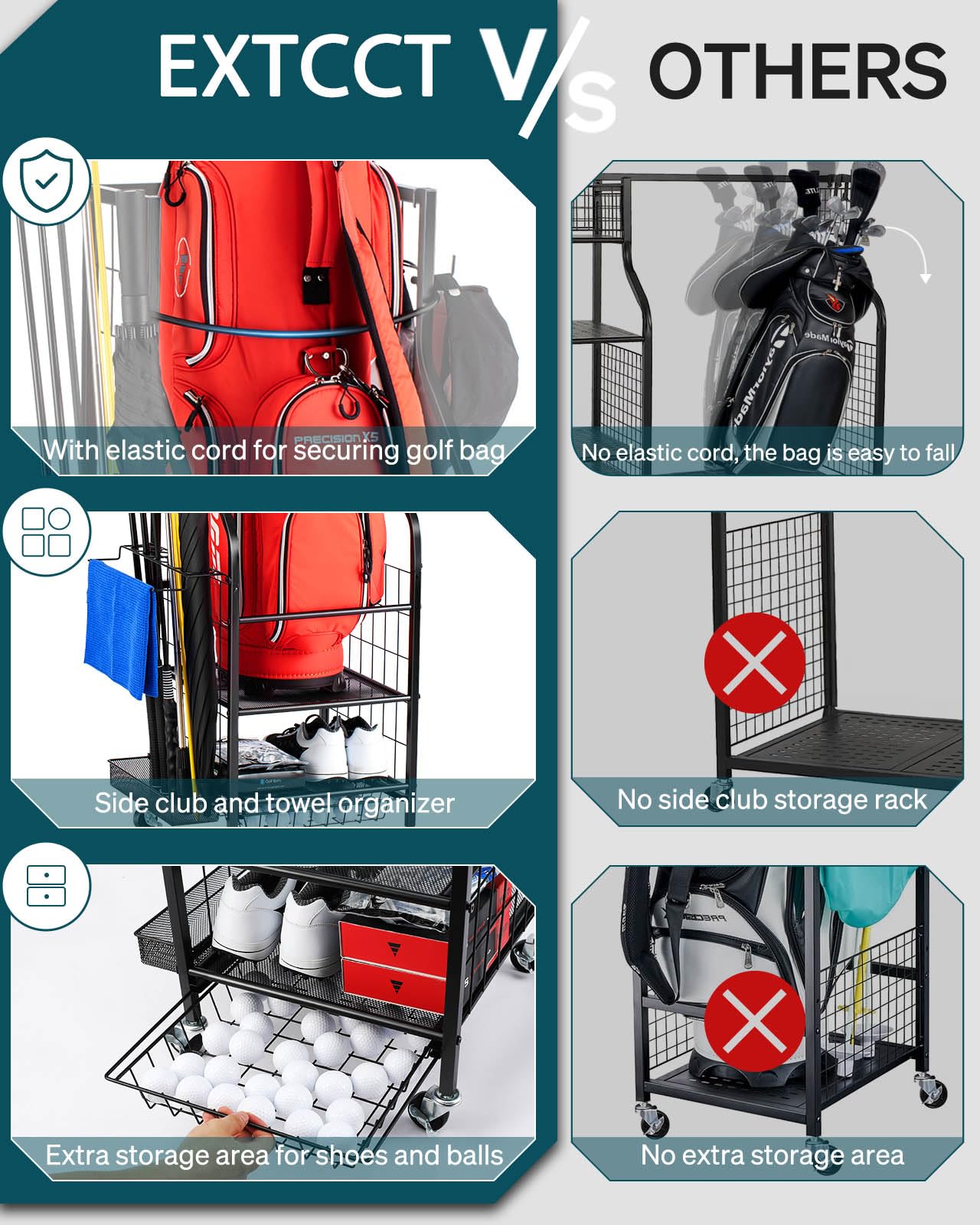 Golf Bag Storage Organizer- Golf Bag Stand Fit for Golf Equipment Accessories, Extra Large Golf Storage Rack for Garage