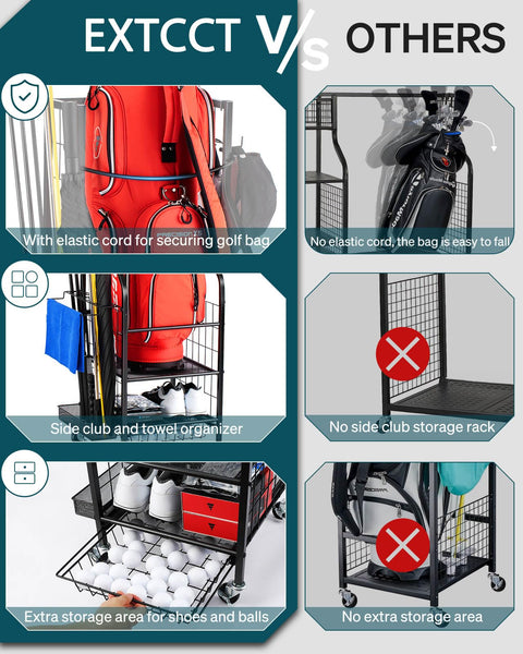 Golf Bag Storage Organizer- Golf Bag Stand Fit for Golf Equipment Accessories, Extra Large Golf Storage Rack for Garage