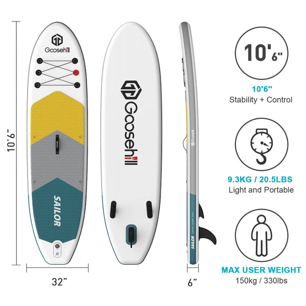 Goosehill Inflatable Stand Up Paddle Board, Premium SUP Package, 10' Long 32" Wide 6" Thick, Patterns Open for Customization
