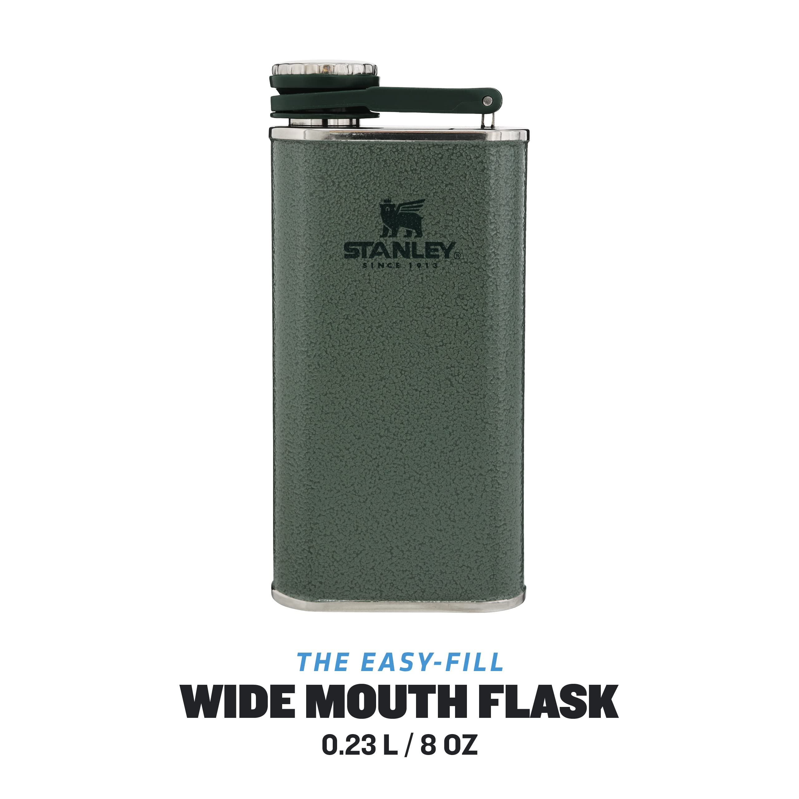 Stanley Classic Wide Mouth Flask 0.23L with Never-Lose Cap - Wide Mouth Stainless Steel Hip Flask for Easy Filling & Pouring - BPA-Free Leakproof Flask Alcohol