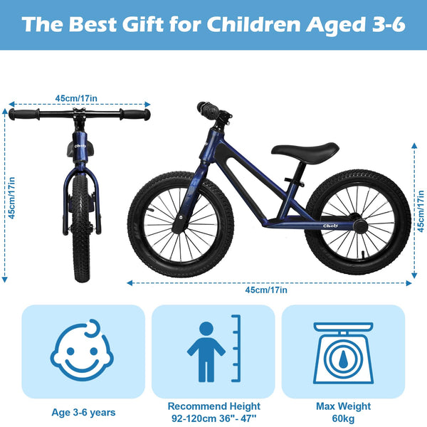 CHOLY 14 Inch Balance Bike for 3,4,5,6 Year Old Boys Girls, No Pedal Kids Bike with Adjustable Seat, Air Tires and Magnesium Alloy Frame, Lightweight Children's Traing Bicycle