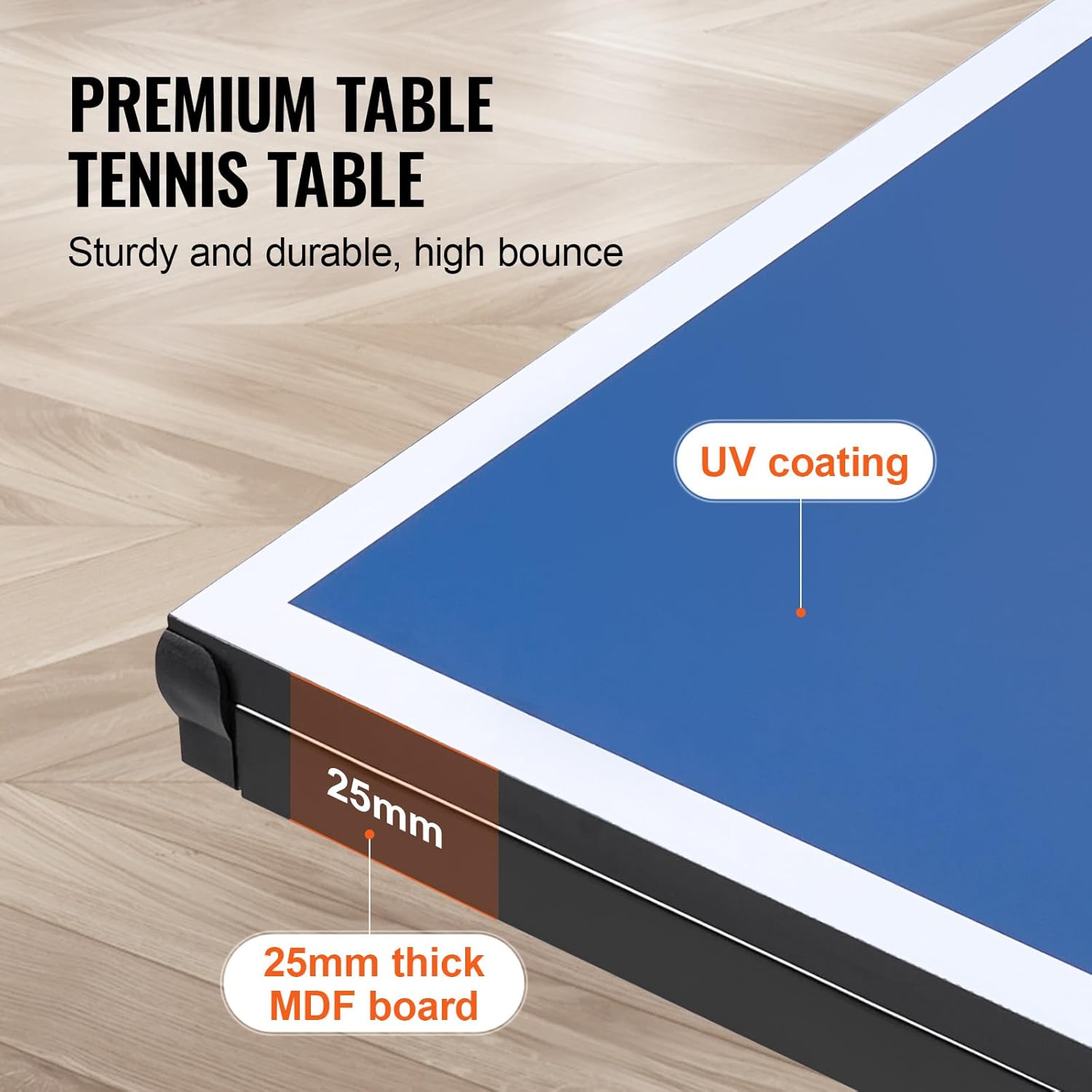VEVOR Ping Pong Table, Professional Table Tennis Game, Indoor MDF Portable Table Tennis Table, Foldable Ping Pong Table with Quick Clamp Net and Lockable Wheels, 10 Minute Easy Assembly, 25mm Tabletop
