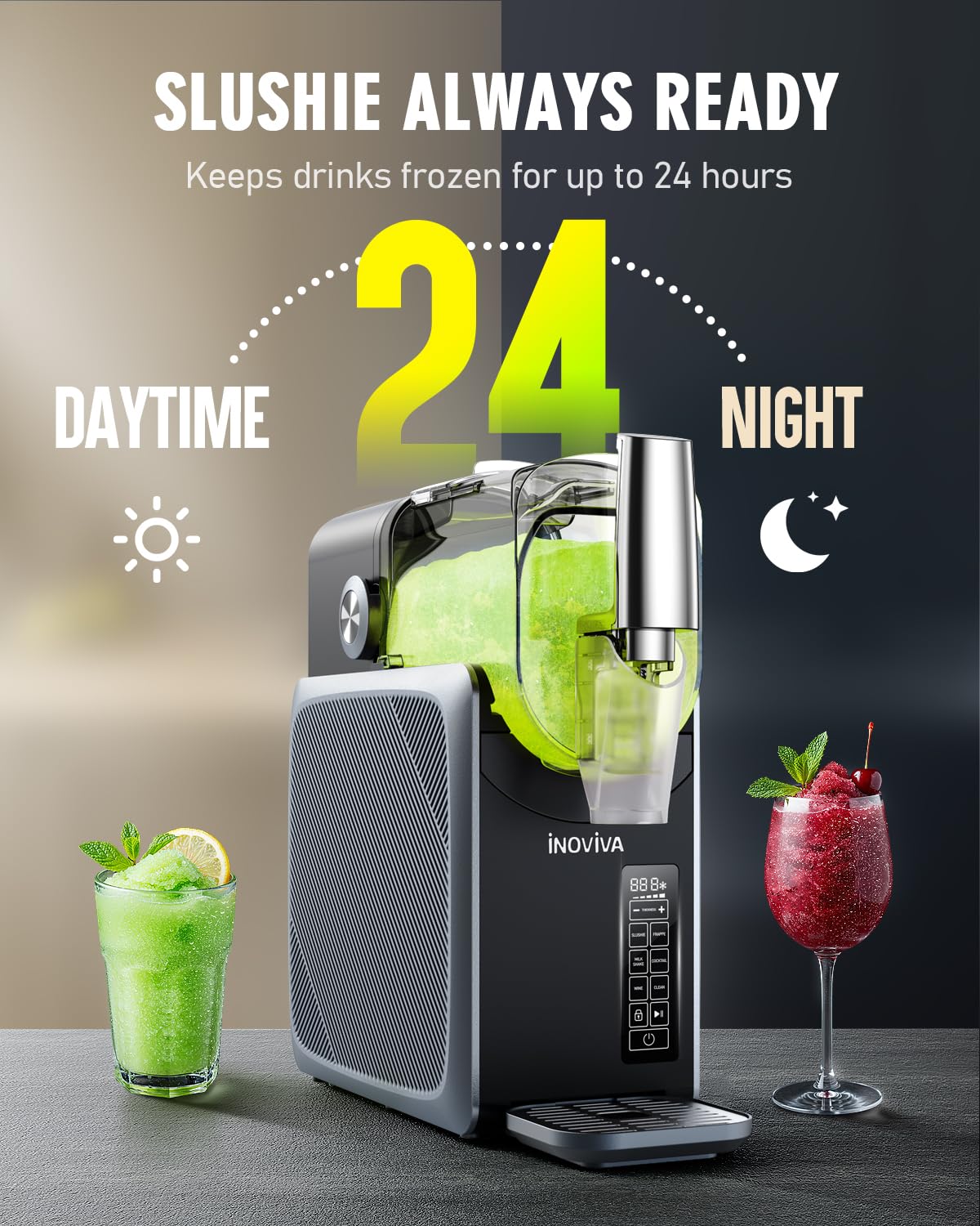 INOVIVA 2.6L Slush Machine – No Ice Needed, Frozen Drink Machine with Self-Cleaning, 5 Preset Modes, Makes Slushies, Milkshakes, Frappés & Frozen Cocktails for Home Use