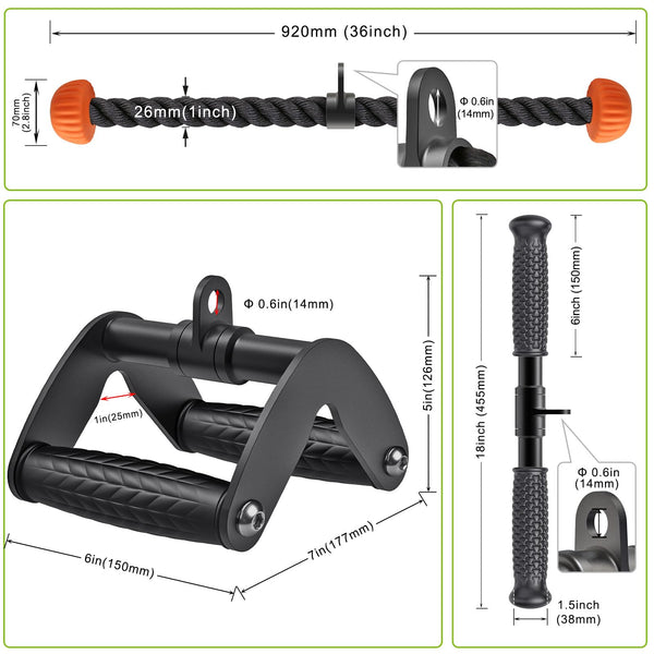 SELEWARE Triceps LAT Pulldown Attachments Home Gym Workout Accessories with Non-Slip Soft Rubber Grip Cable Machine Attachments Triceps Rope Double D