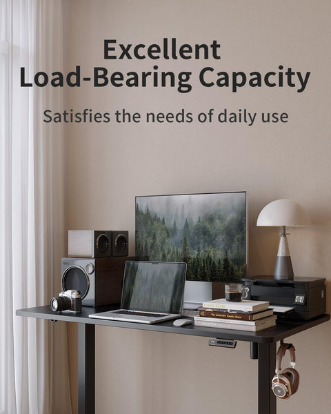 FEZIBO Height Adjustable Electric Standing Desk, 120 * 60 cm Stand up Table, Sit Stand Home Office Desk with Splice Board, White Frame/Maple Top