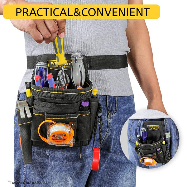 WINHUNT Tool Belt Pouch, Electrician Pouch 18 Pocket with Adjustable Nylon Belt 15x4x22cm Black (18 Pockets)