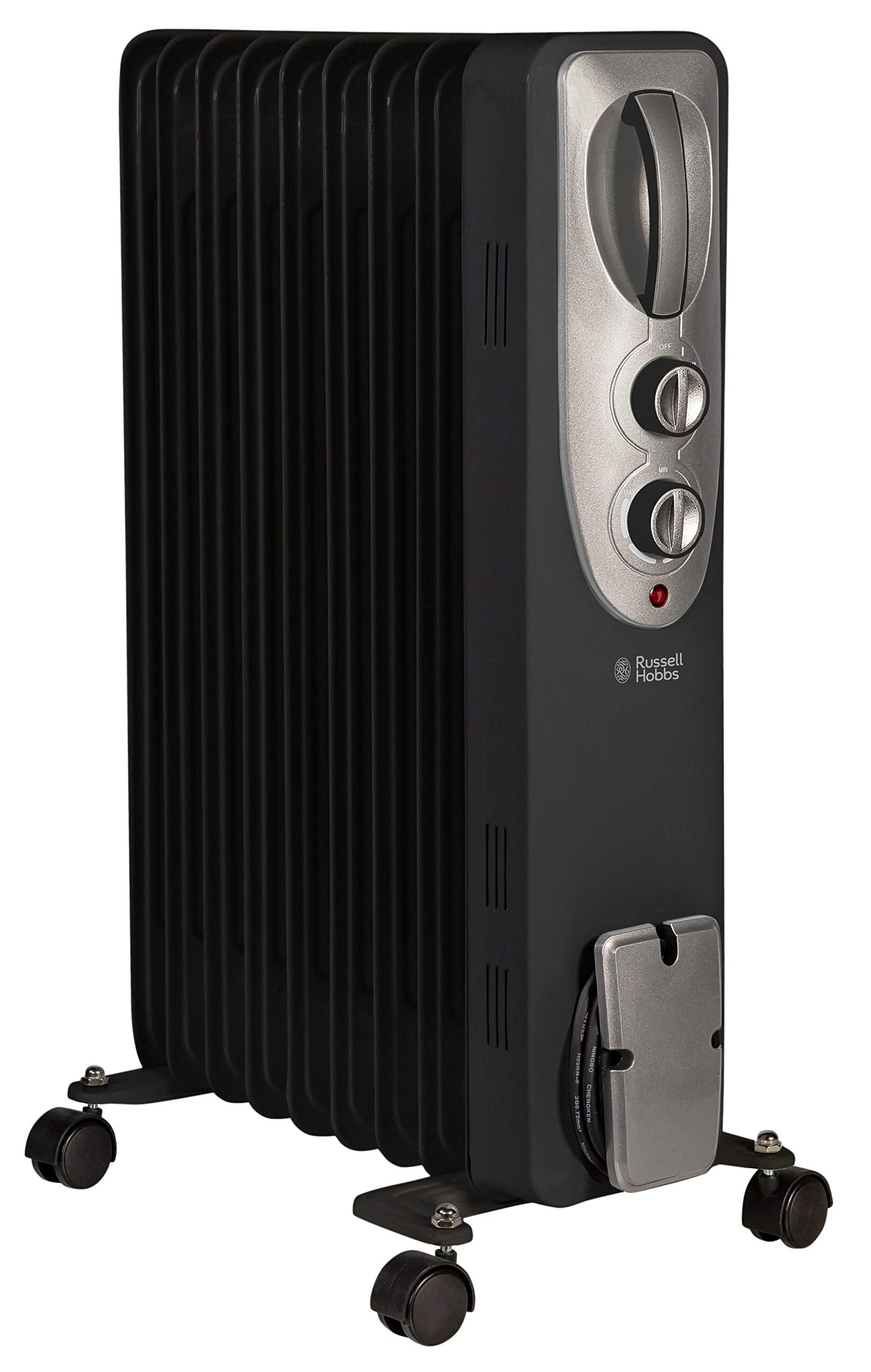 Russell Hobbs 1500W/1.5KW Oil Filled Radiator, 7 Fin Portable Electric Heater - White, Adjustable Thermostat with 3 Heat Settings, Safety Cut-off, 15 m sq Room Size, RHOFR5001, 2 Year Guarantee