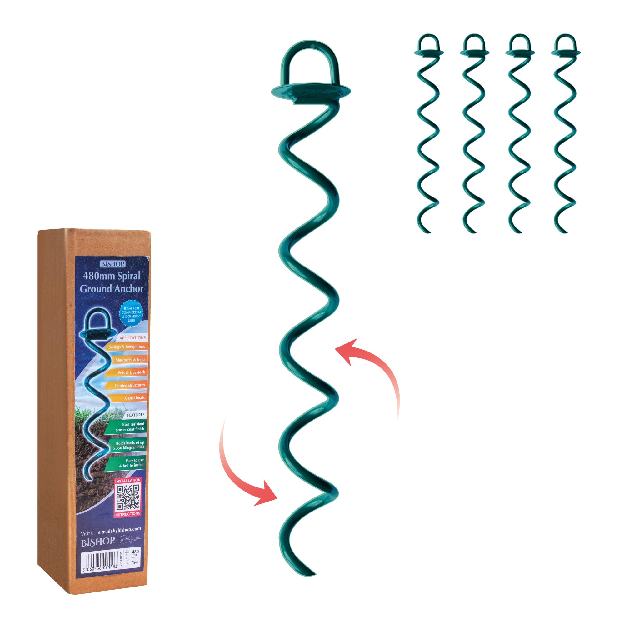 Bishop Security Ground Anchors Universal Screw For Trampolines, Tarpaulins & Swings (480mm, Pack Of 4)