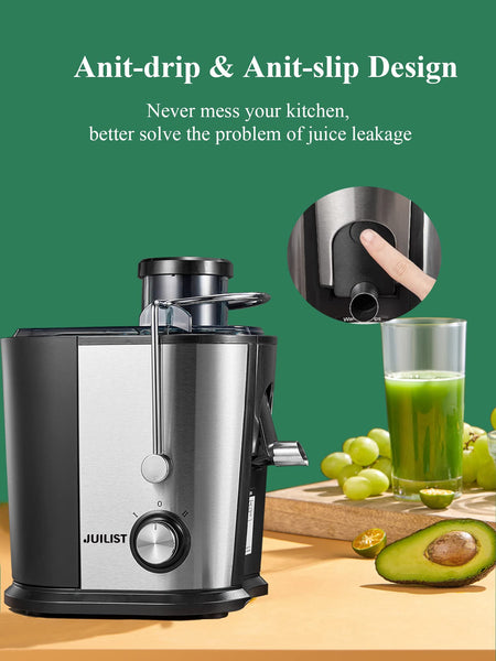 Juilist Juicer, 600W Juicer Machines with Anti-drip & Anti-slip Function, Juicers Whole Fruit and Vegetable with 3-Inch Wide Mouth Food Chute, 2
