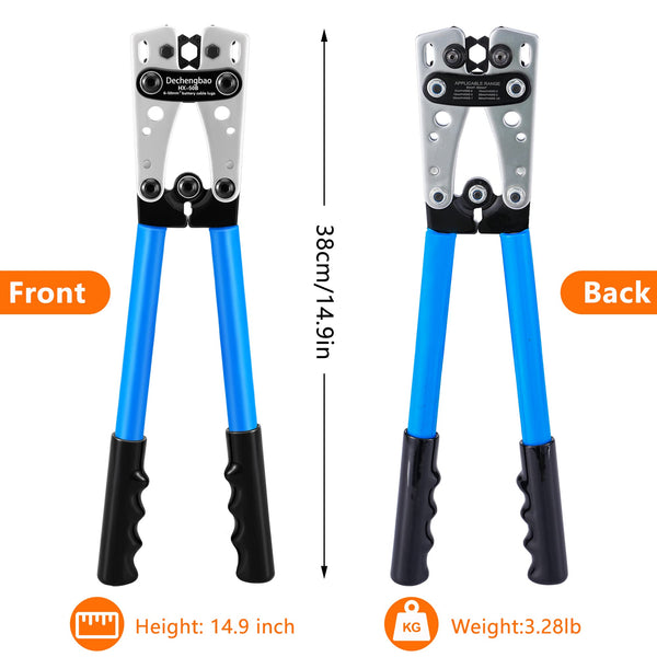 HX-50B Battery Cable Lug Crimping Tools Hand Electrician Pliers for Crimping Wire Cable from 6-50mm²(AWG 8-1/0) with Thickened and Reinforced The Metal Plate (HX50B Crmper +60PCSTerminals)