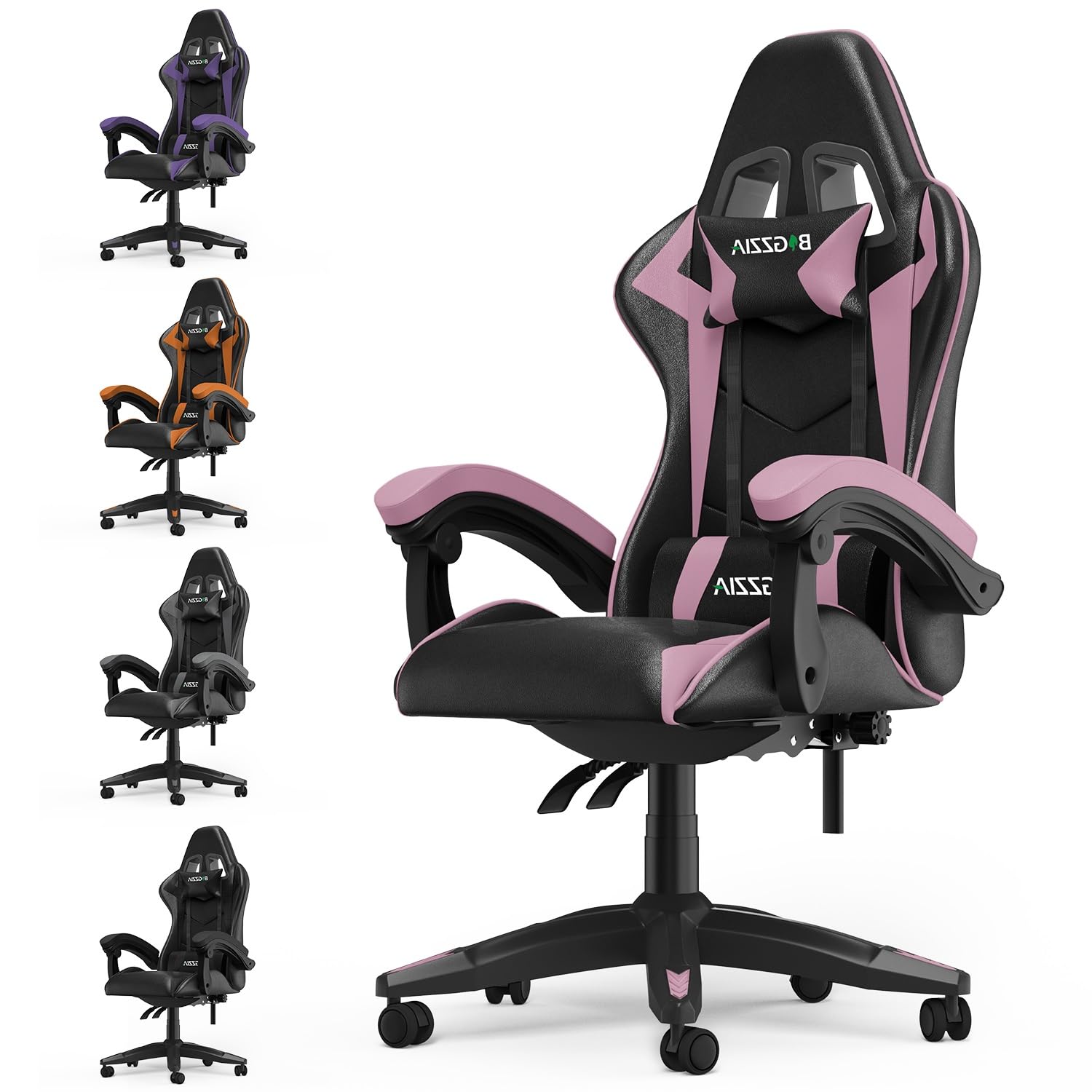 Racingreat Gaming Chair with Led Lights, Video Game Chair, Ergonomic RGB Gaming Chair for Adults, Height Adjustable Reclining Computer Chair with Headrest and Lumbar Support (With RGB, Black)