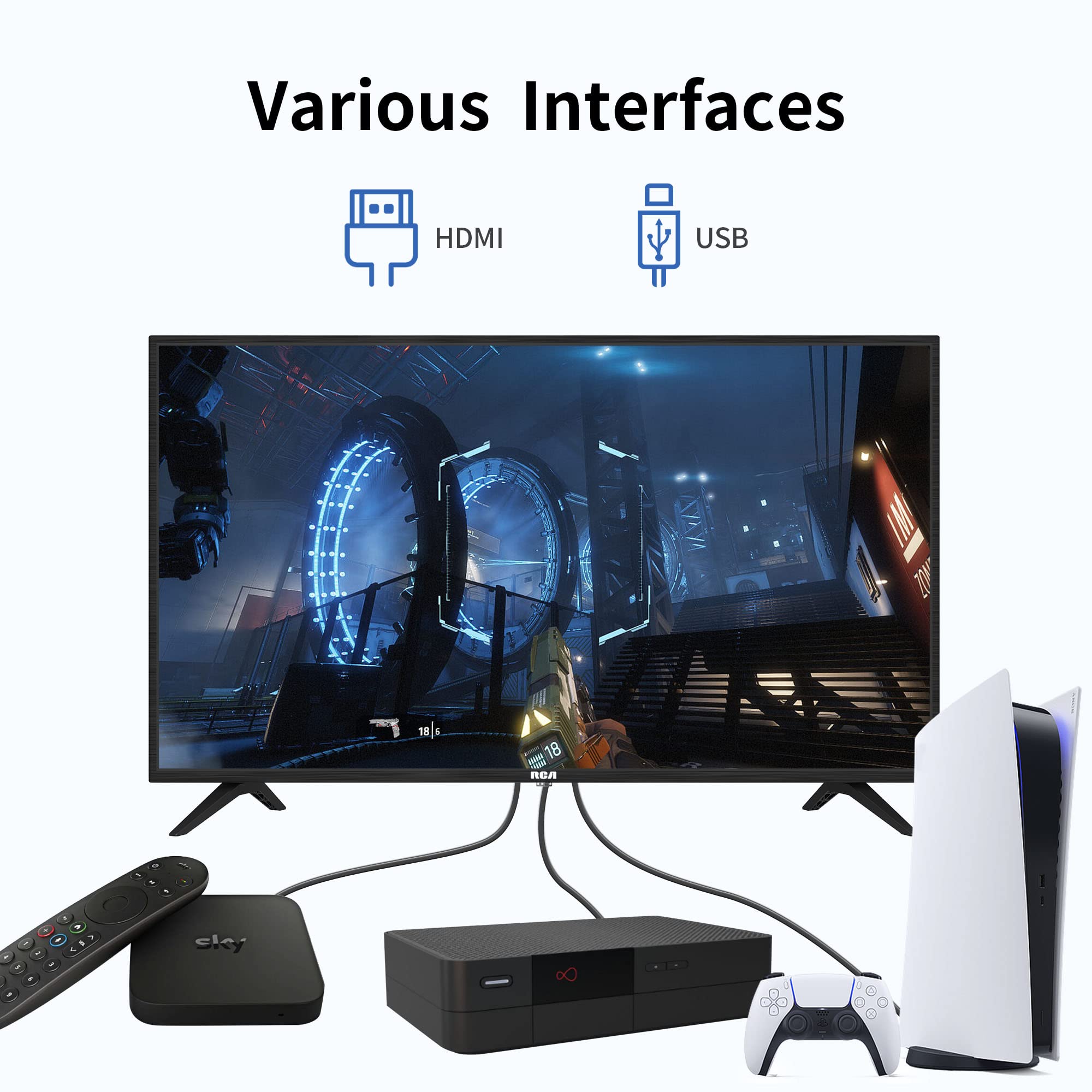 RCA RB24H2CU 24" inchFreeview HD TV DVB-T2/C/S2 Dolby Digital Audio, LED Backlighting Display, HDMI VGA PC SCART USB Travel Small TV for Motorhome and Campervan,Caravans,12 Volt