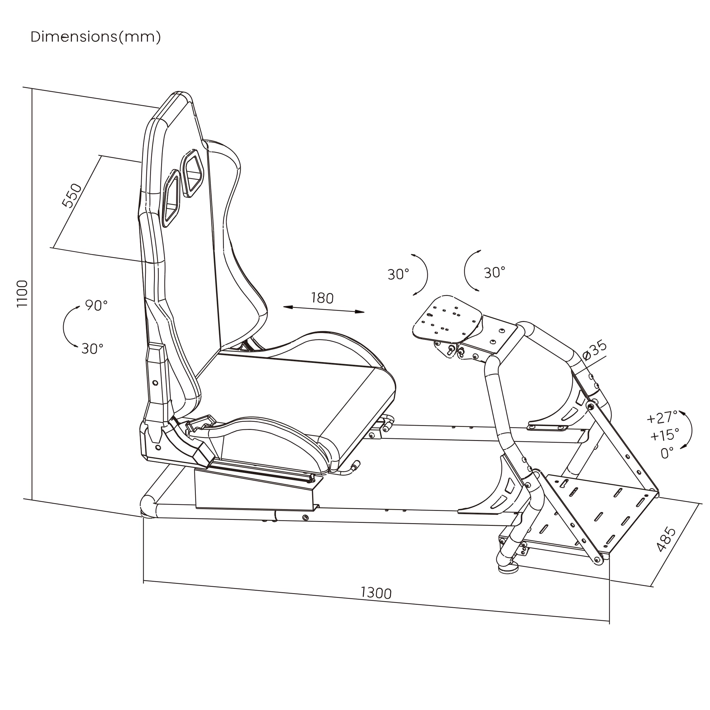 OPLITE GT3 SUPERFAST Simulator Cockpit Racing Sim Bucket Seat and Chassis Frame for Logitech and Thrustmaster Steering Wheel Pedals & Screen