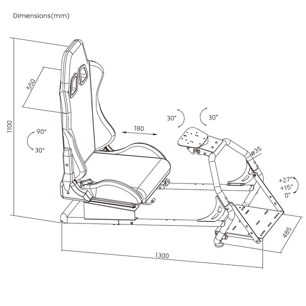 OPLITE GT3 SUPERFAST Simulator Cockpit Racing Sim Bucket Seat and Chassis Frame for Logitech and Thrustmaster Steering Wheel Pedals & Screen