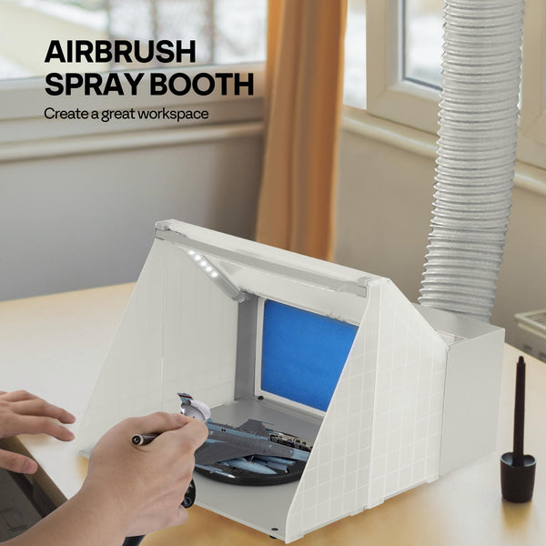 VIVOHOME Dual Fans Airbrush Paint Spray Booth with 4 LED Lights Turn Table and Filter Hose, Portable Airbrush Booth for Painting Model Craft