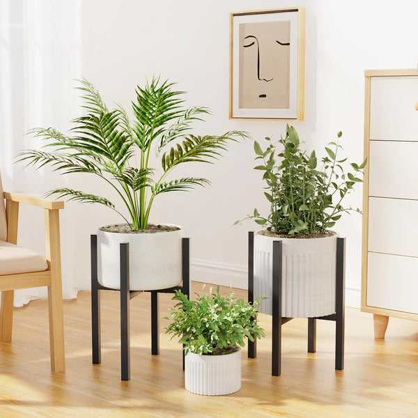 Jeackcelle 2 Set Adjustable Plant Stand, Mid-Century Metal Flower Pot Stand with Trays Fit for Different Size Pots, Heavy Duty Plant stands Holder