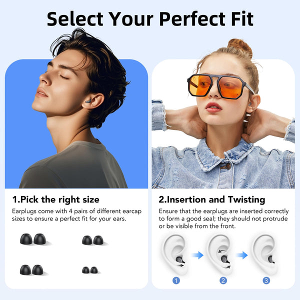 Ear Plugs for Sleep Noise Cancelling -45dB, Customized Soft Earplugs for Concert, 0 Pressure, Reusable Ear Plug for Noise Reduction with Case & 8 Eartips, for Sleep, Working, Studying, Traveling