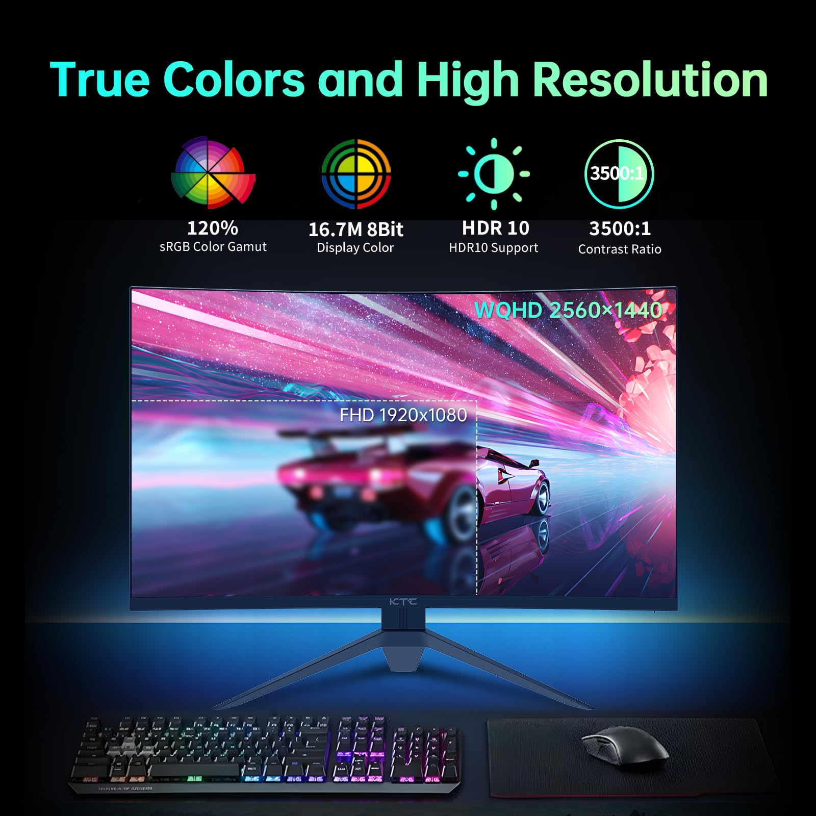 KTC Flat 32 Inch Monitor, QHD 1440P 2K@100Hz IPS Large Computer Monitor, Ultra Thin Bezels, Anti-Blue Light, HDR10, 103% sRGB, 86% DCI-P3, 350 Nits, 3ms MPRT, Adaptive Sync for Working and Gaming