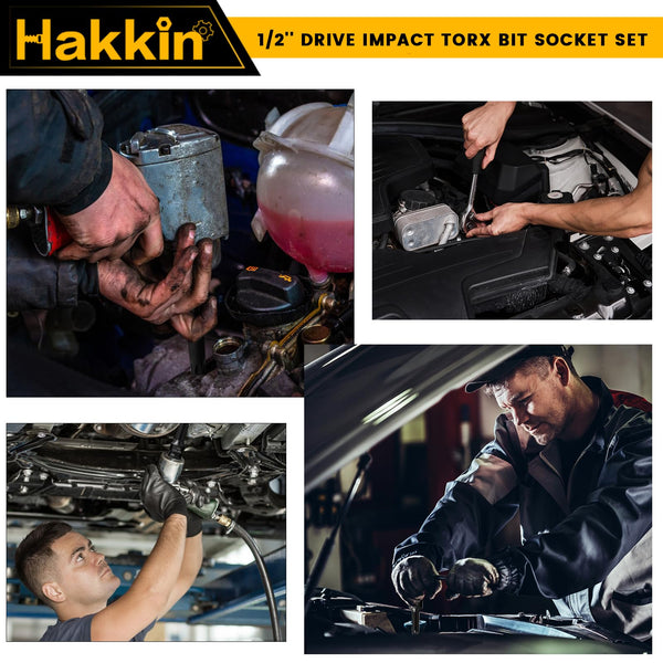 Hakkin 1/2" Impact Torx Bit Socket Set Heavy Duty Impact Star Bit Socket Set with Universal Joint T30 T40 T45 T50 T55 T60 T70 T80