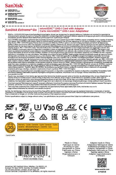 SanDisk 128GB Extreme microSDXC card +SD adapter, microSD card for smartphones, action cameras, drones, V30, up to 190 MB/s, SanDisk QuickFlow Technology, RescuePro Deluxe, UHS-I, 4k, V30, A2, U3