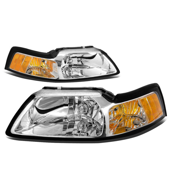 DNA MOTORING HL-OH-FM99-BK-CL1 Black Housing Headlights Replacement Compatible with 99-04 Ford Mustang