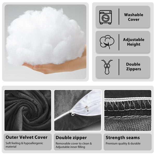 Chilling Home Pregnancy Pillows for Sleeping,U Shaped Maternity Pillow Pillow,55 inch Full Body Pillow Long Pillows for Sleeping, Maternity&Body Pillows for adults with Cover Velvet,Light Black