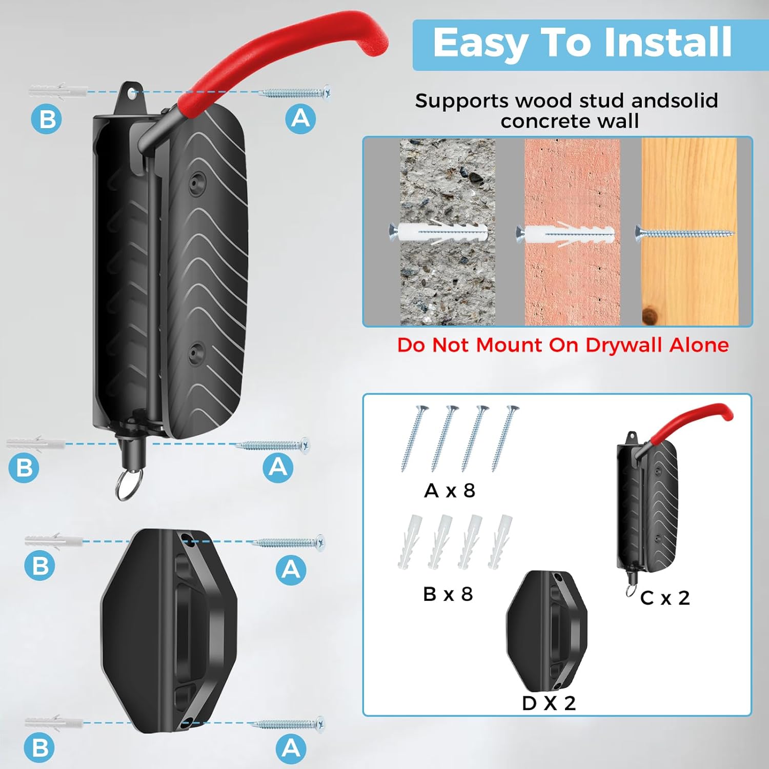 Domigard Swivel Bike Wall Mount,Vertical Bike Rack Wall Hanger Holds up to 66lbs,Bike Hangers MTB & Road Bike for Garage, Easy to Install (2 Pack)