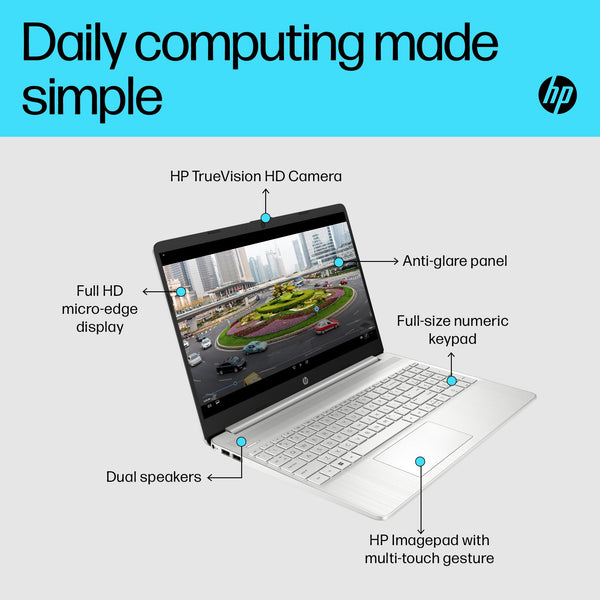 HP 15.6" Laptop | AMD Ryzen 3 7320U Processor | 8 GB RAM | 256 GB SSD | AMD Radeon Graphics | FHD Display | Up to 11hrs 15 mins battery | Win 11 | Dual Speakers | Jet Black | 15-fc0038sa