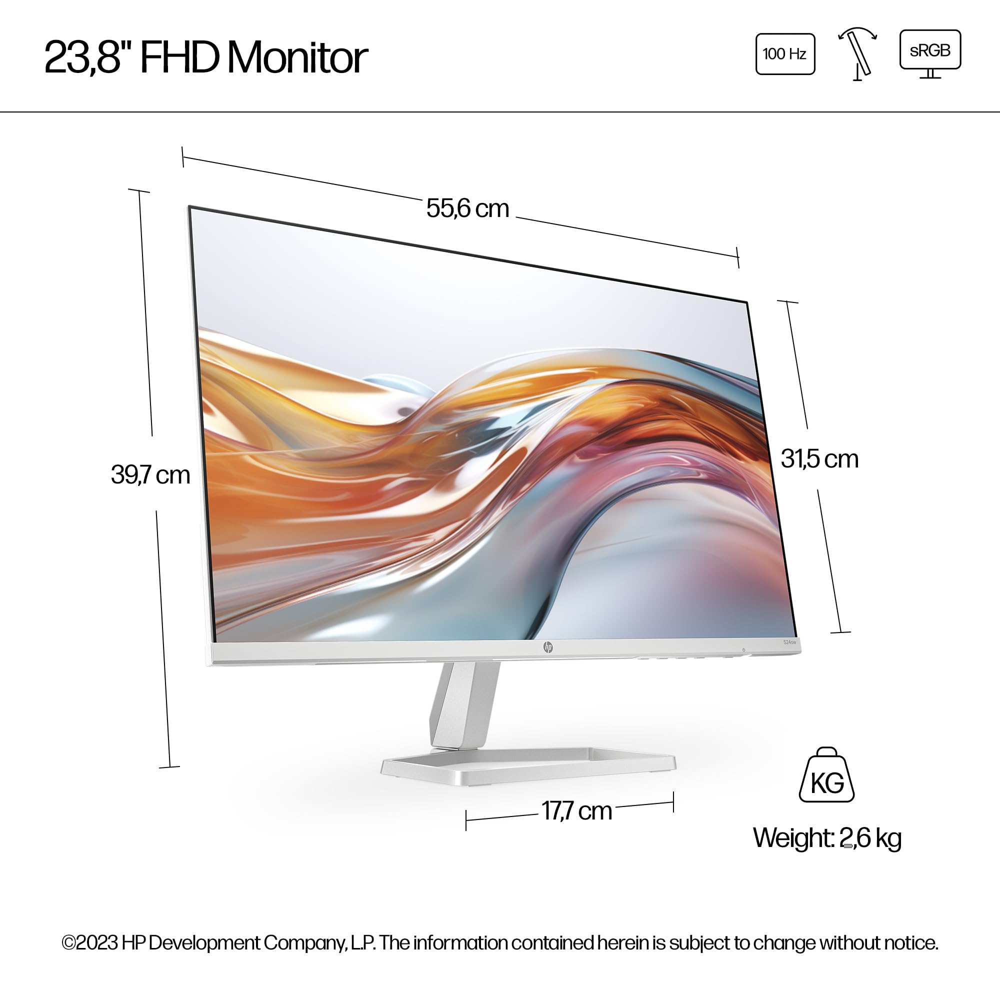 HP Series 5 27" FHD Height Adjust Monitor (527sh) - 100Hz Refresh Rate, 1500:1 AR, 99 percent sRGB Spectrum, 300 Nits Brightness - HDMI, VGA Ports - Ergonomically Adjustable - Responsibly Made