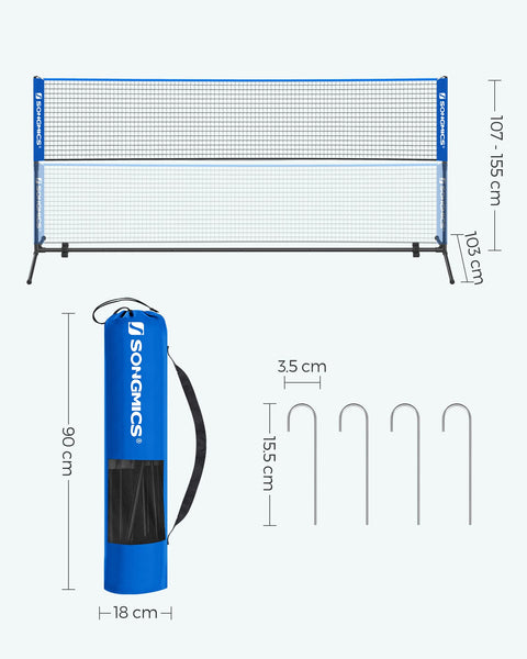 SONGMICS 3 m Badminton Net, Volleyball Net, Adjustable Poles Height, Portable Set for Tennis