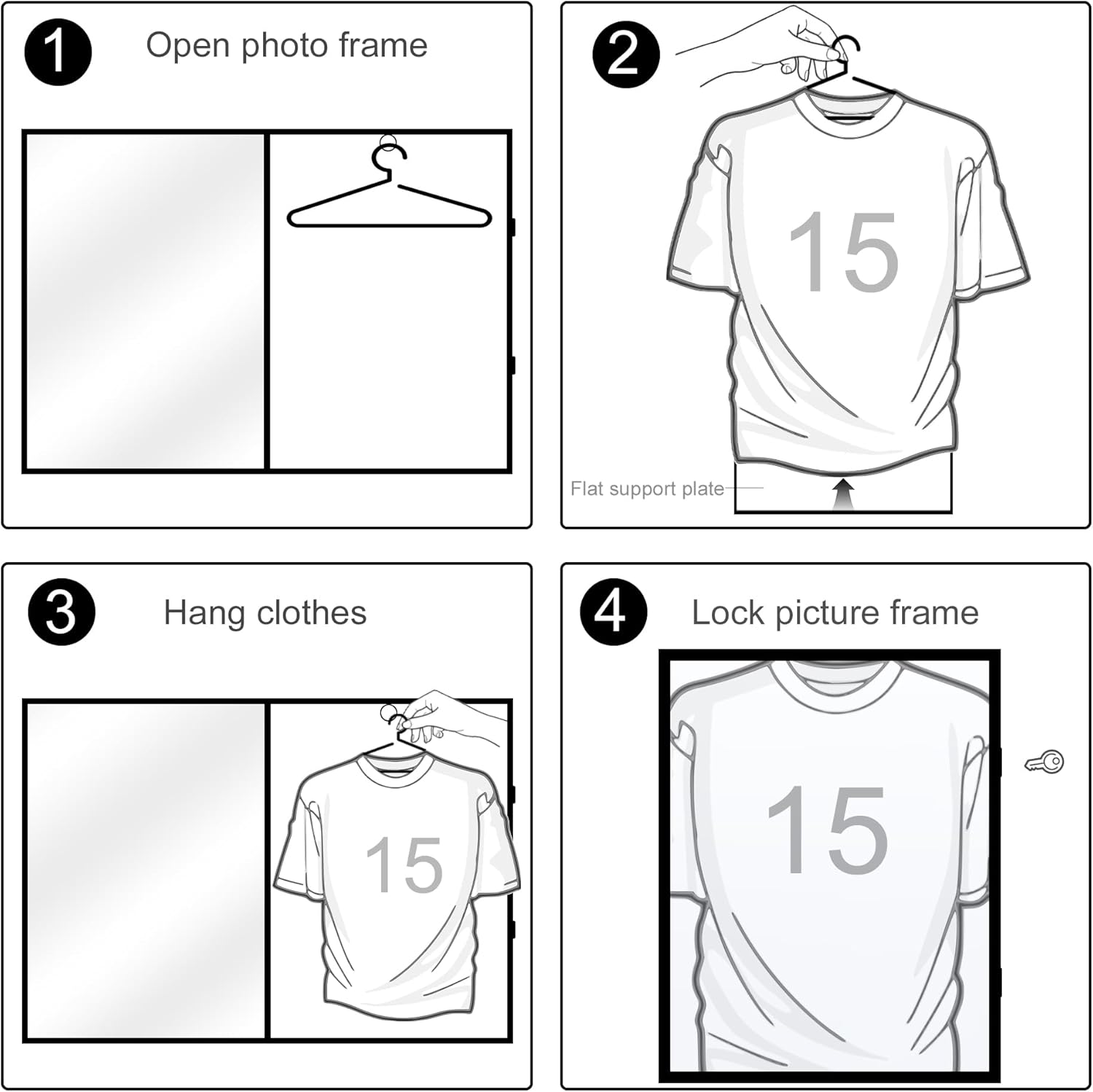 Tinkeps Football Shirt Frame Display - Engineered Wood and Acrylic, Football Shirt Frame Kit Adult Standard Sports Shirt, Rugby Shirt, Band T-shirt, Black