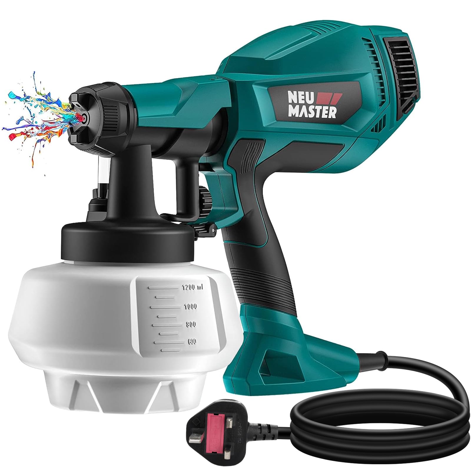 NEU MASTER Paint Sprayer, Orange Fence Paint Sprayer,[500W/1200ml/4 Nozzles/3 Patterns] HVLP Electric Spray Gun for Home Interior and Exterior, Cabinets, House, Fence, Ceiling