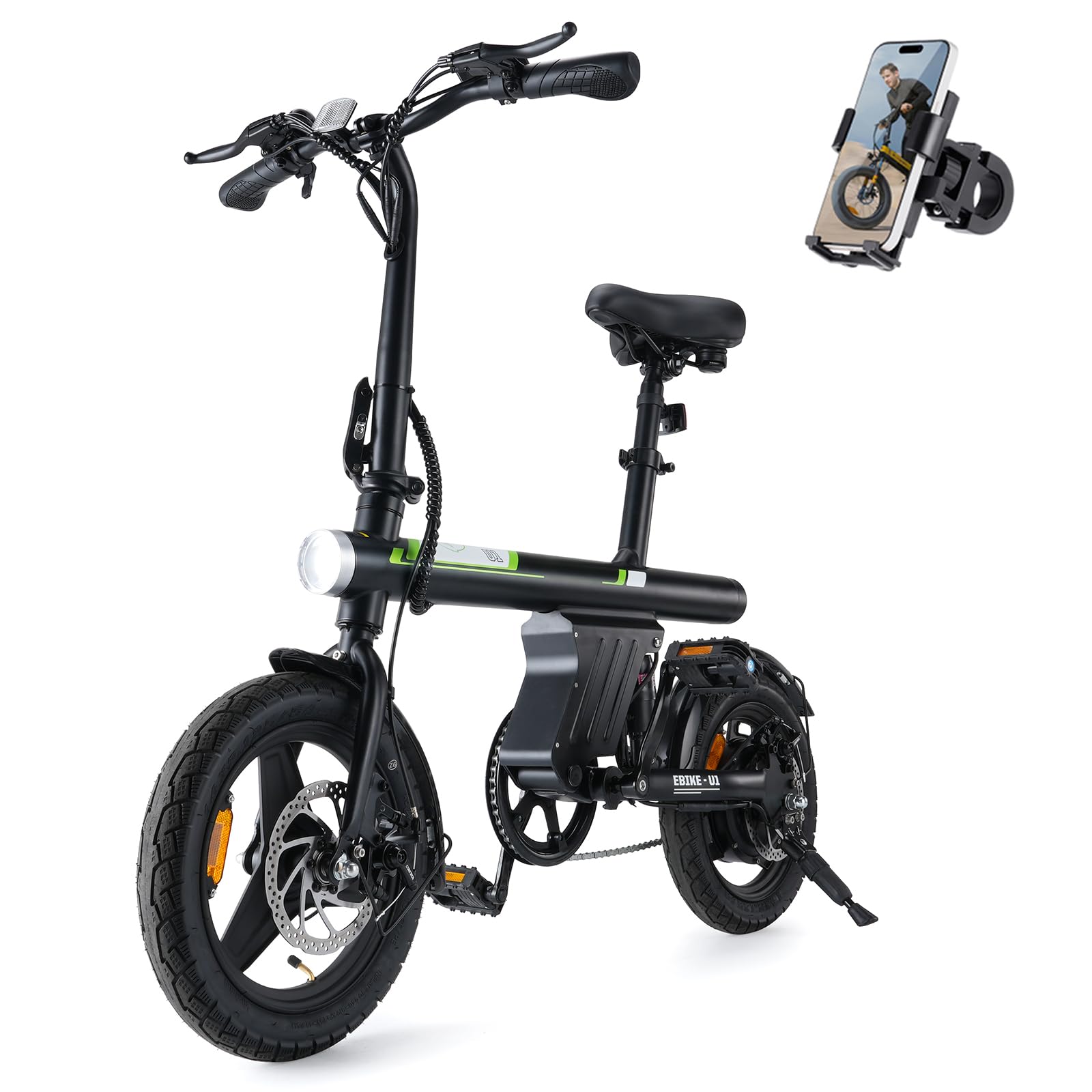 Finbike U1 Electric Bike for Adult/Teens,14" Folding Electric Bicycle with LCD Display,25KM/H & 45KM Range,4H Fast Charge,4 Riding Modes,Rear Shock Absorber,120KG Capacity,Compact Foldable Ebike