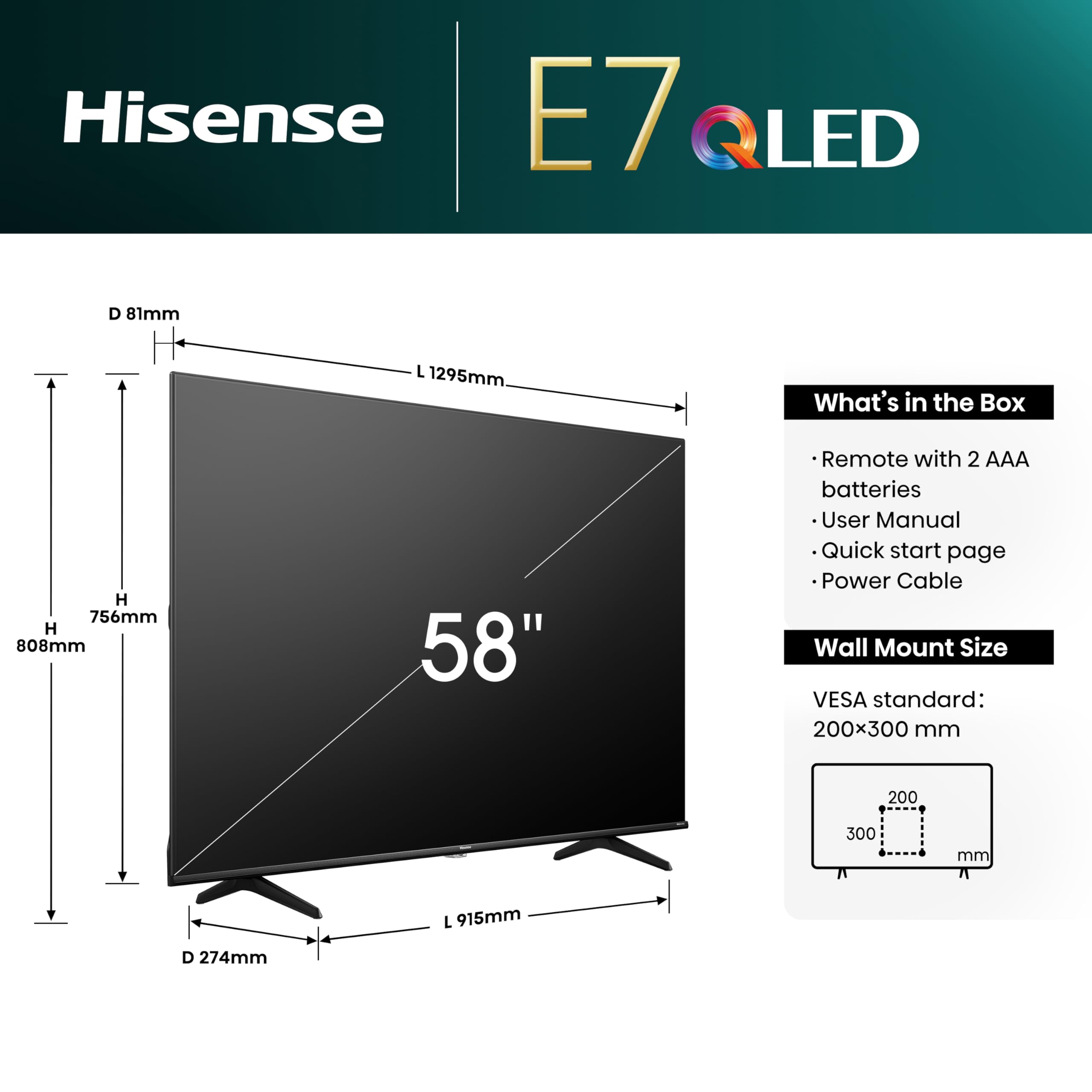 Hisense 55 Inch 4K QLED Smart TV 55E77NQTUK - Quantum Dot Colour, 4K AI Processor, Dolby Vision Atmos, Smooth Motion, Sports Mode, Vidaa OS with Freely, Youtube, Netflix and Disney+ (2024 Model)