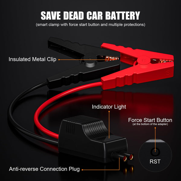 Povasee Jump Starter Power Pack, 2000A Car Battery Booster Jump Starter (up to 8L Gas or 6.5L Diesel) with 3" LCD Display, Car Starter with 2 USB Ports, Jump Leads and LED, Jump Pack for 12V Vehicles