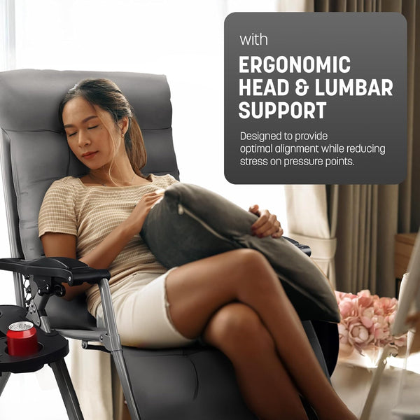 KEPLIN Square Tube Gravity Chair with Cushion – Extra-Wide 72cm Recliner, Adjustable Zero Gravity Lounger, Reinforced Frame, Supports 150kg, Premium Comfort for Indoor & Outdoor Relaxation – Black