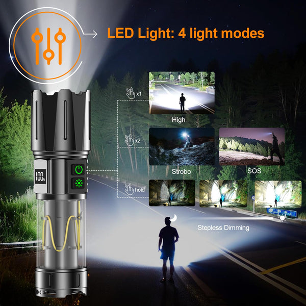 Relybo Torches Led Super Bright Rechargeable, 1000000 Lumens Flashlight Torches Battery Powered, 10 Modes Camping Torch, Powerful Torch Flash Light for Dog Walking Hiking Camping Emergency Gift