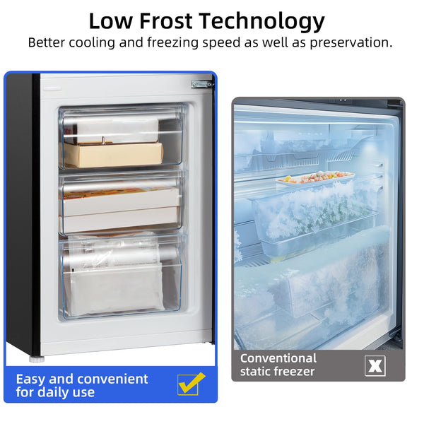 CHiQ FBM157L4EU, Fridge Freezer, 157L, 70/30, 12-Year Compressor Service, Low Frost, E, 39 dB, 48cm Wide 144cm Tall, Black