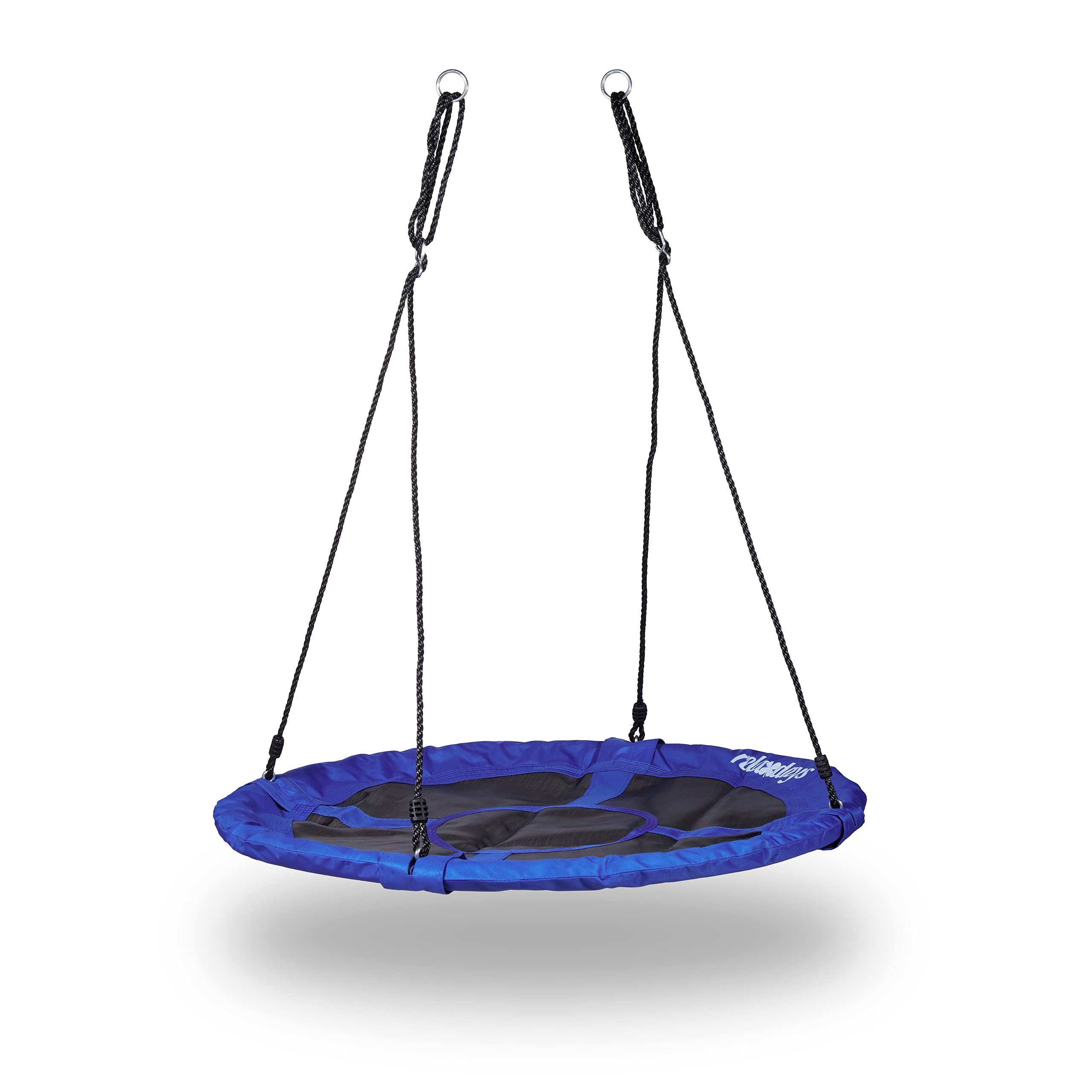 Relaxdays Round Nest Swing, Enclosed Seat, Up to 100 kg, Outdoor, HxWxD: 150 x 110 x 110 cm, Plate Swing, Dark Blue