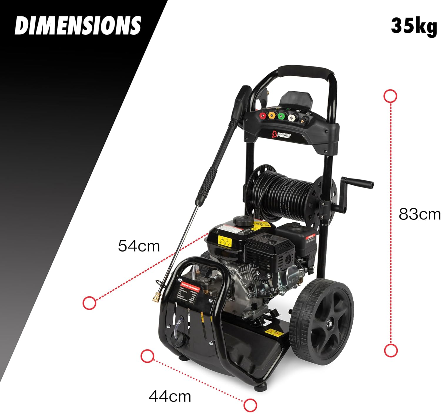 Bimson Power Petrol Pressure Washer UK Jet Wash 2900 PSI / 180 Bar, 30 meter Hose, Power Washer with 5 Spray Nozzles, Detergent tank 6L, High Pressure Washer, Portable, 2 Year Warranty