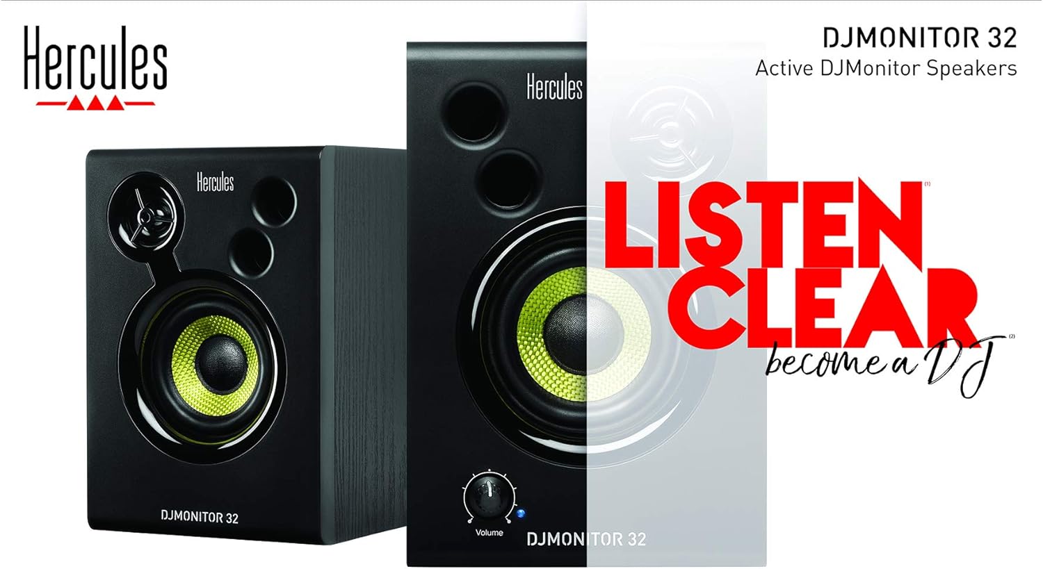 Hercules DJMonitor 32 – Compact 2-Way Active DJ Monitors with 3.5” Speakers for Studio and DJ
