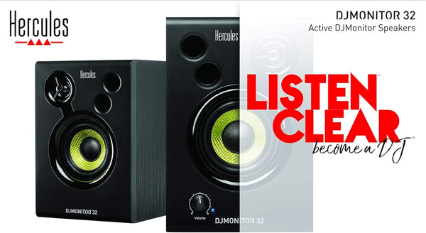 Hercules DJMonitor 32 – Compact 2-Way Active DJ Monitors with 3.5” Speakers for Studio and DJ