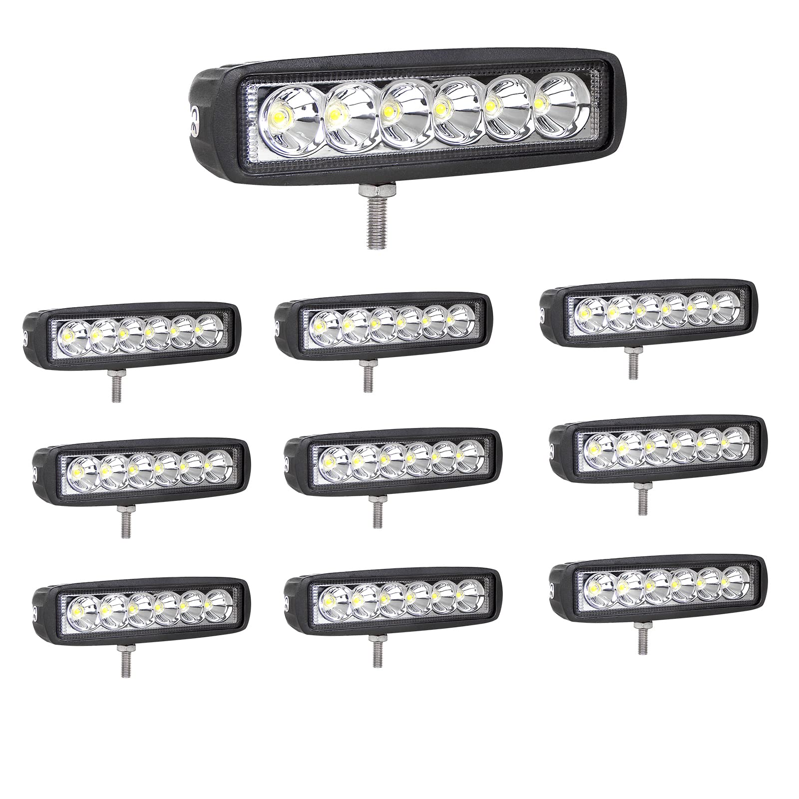 RIGIDON 2 Pcs Led Work Light Bar, 6 inch 18W Flood Beam, 12V 24V Driving Lights Lamp for Car Off road Boat Truck 4x4 SUV ATV Tractors Excavator, 6000K White, Fog Lamp