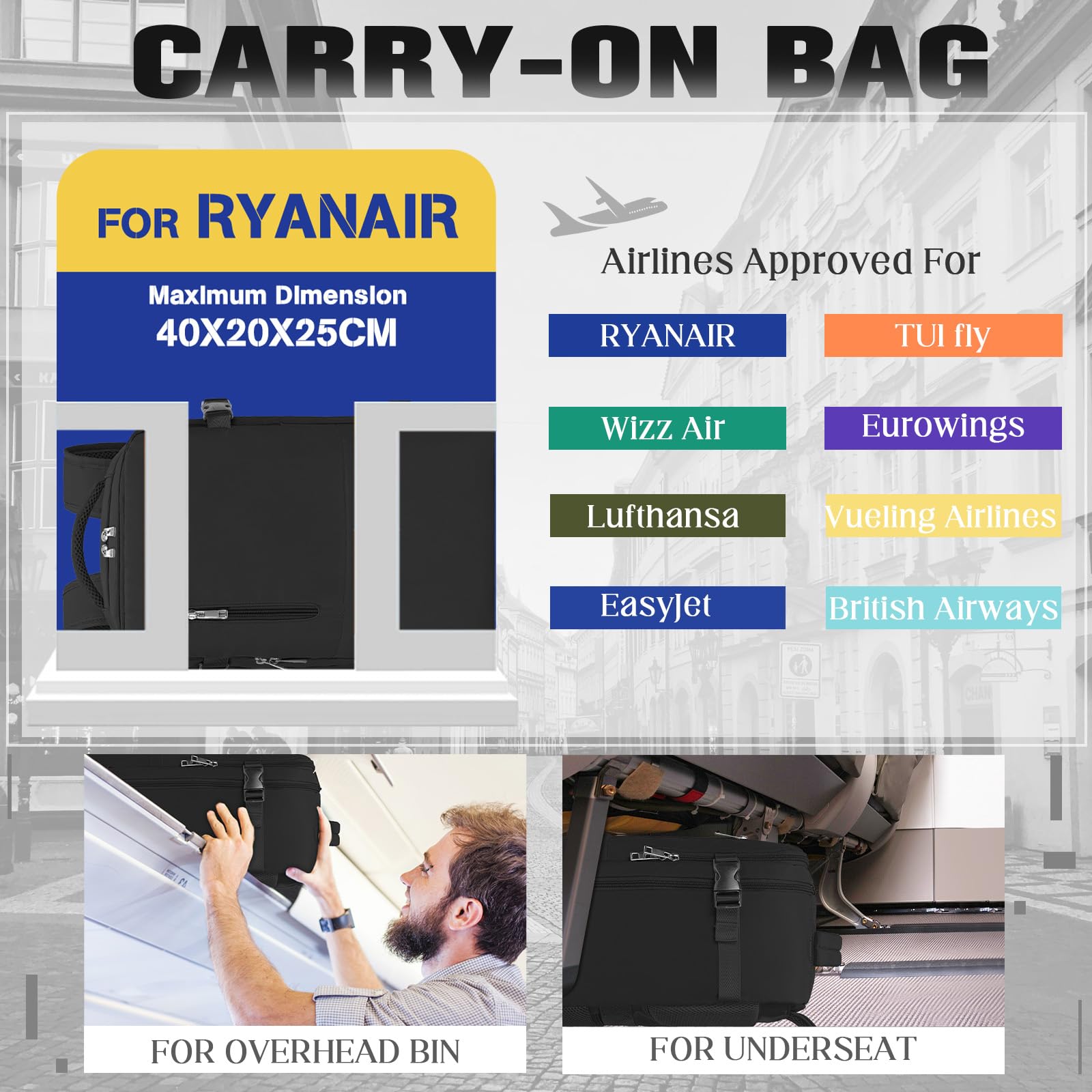 Cabin Bags 40x20x25 for Ryanair, Small Underseat Carry On Travel Backpack Casual Hand Luggage Flight Loptop Bags for Women Men Cabin Size Rucksack