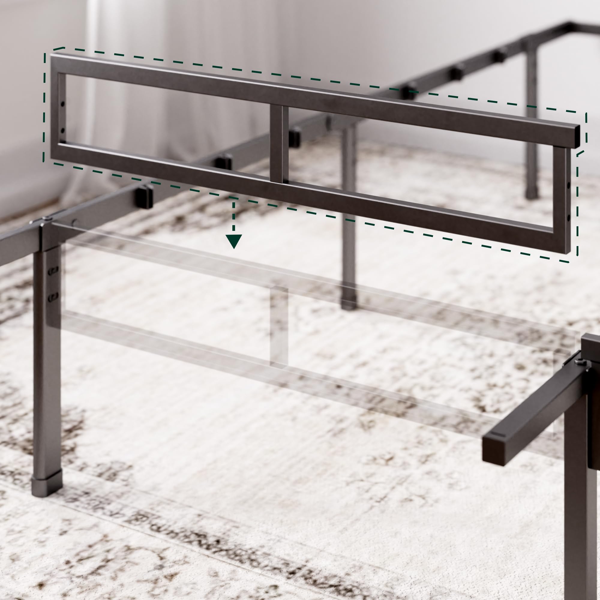 ZINUS Justin Double Bed frame - Bed 135x190 cm - 36cm Height - Metal bed frame with Underbed storage and steel slat support - Black